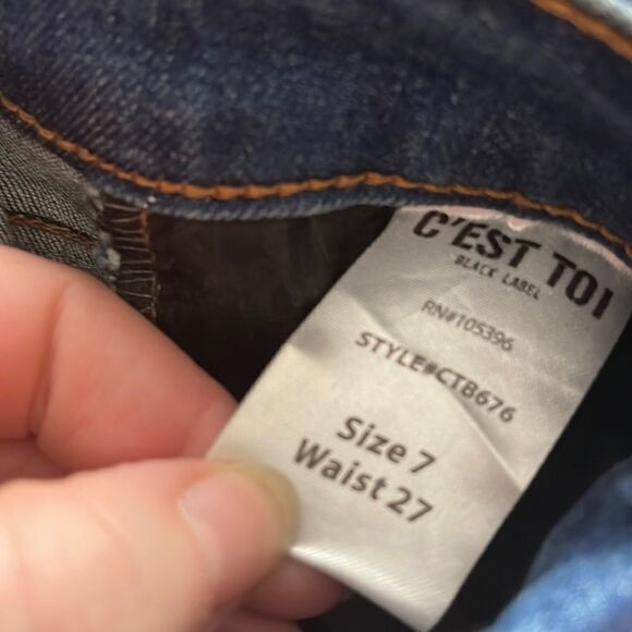 C’EST TOI Black Label mid rise button fly down wide flare jeans bell bottom 7 27 - Picture 14 of 16